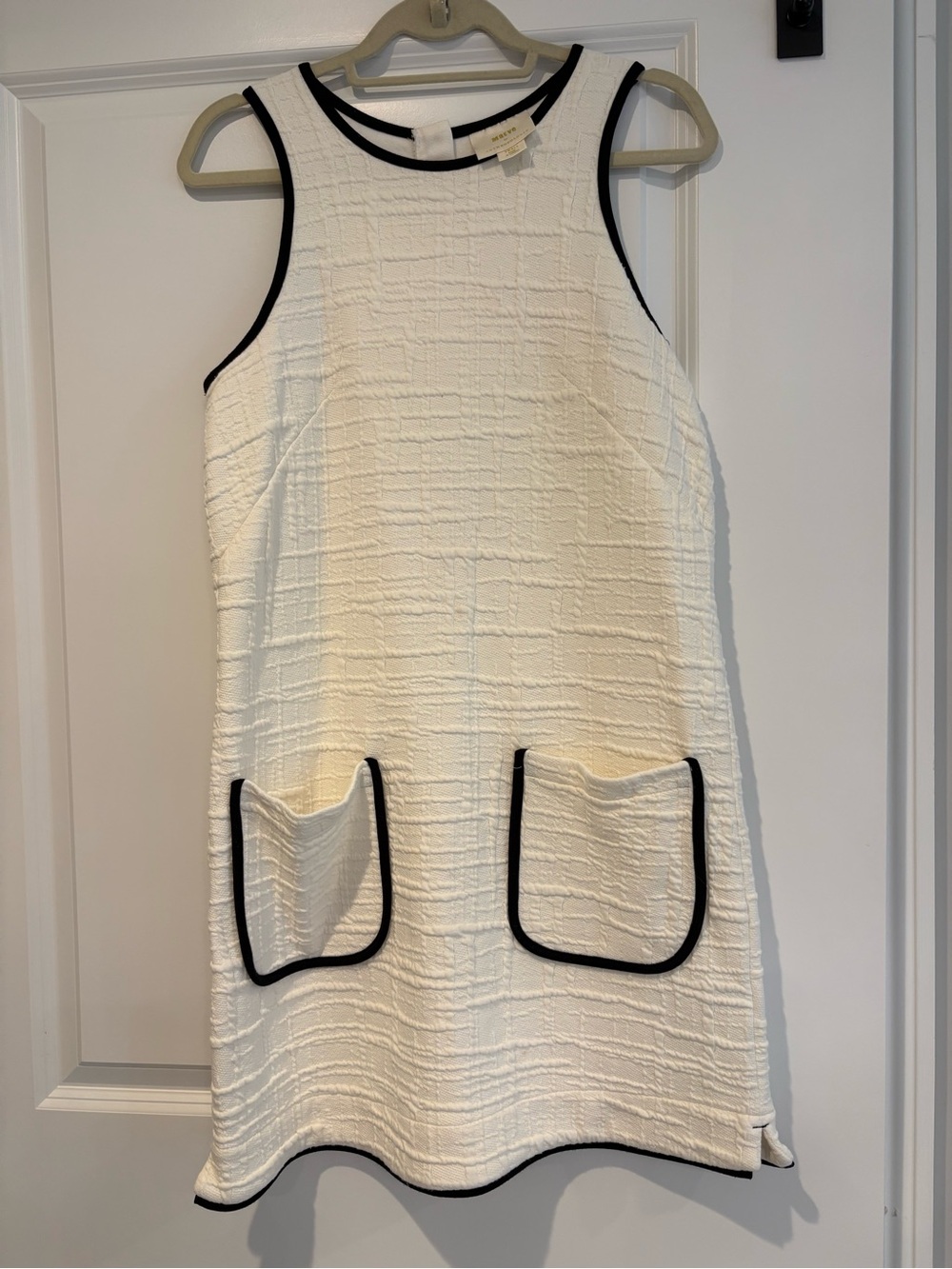 Mauve Cream Textured Shift Dress with Black Trim